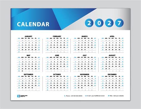 Calendar 2027 Template Desk Calendar 2027 Design Wall Calendar 2027