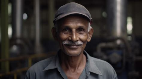 Premium Photo A Smiling Senior Indian Male Factory Worker Standing In