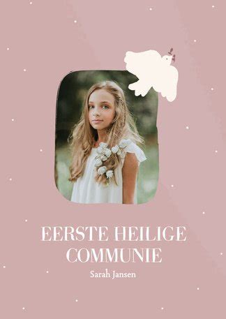 Roze Menukaart Voor Communie Met Klassiek Kaartje2go