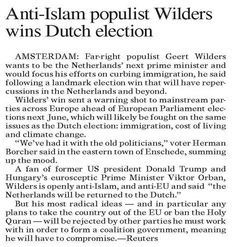 Dawn Epaper Nov Anti Islam Populist Wilders Wins Dutch