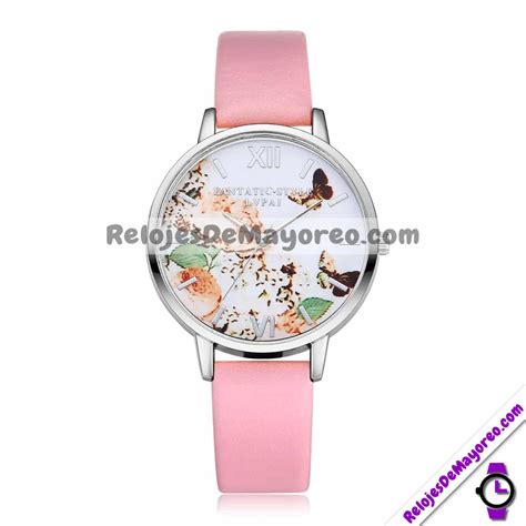 Reloj Extensible Piel Sintetica Numeros Romanos Estampado de Otoño Rosa