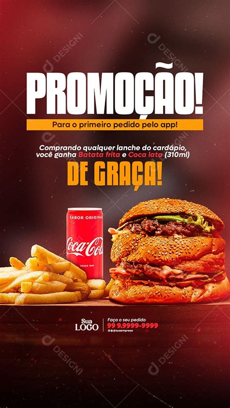 Promoção Primeiro Pedido no App Hamburgueria Social Media PSD Editável