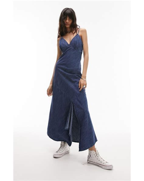 Topshop Denim Maxi Dress In Blue Lyst