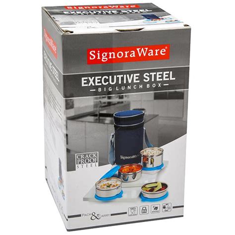 Buy Signoraware Executive Steel Lunch Box Big Code With Bag Blue