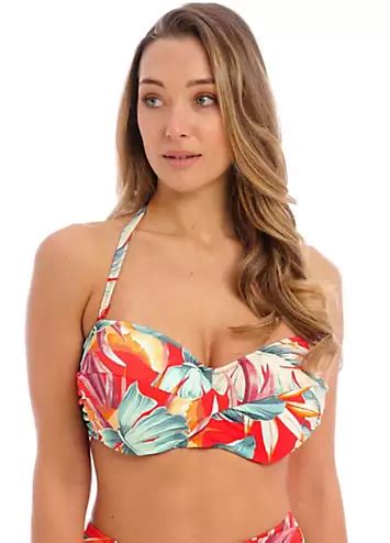 Red Print Bamboo Grove Underwired Twist Bandeau Bikini Top By Fantasie