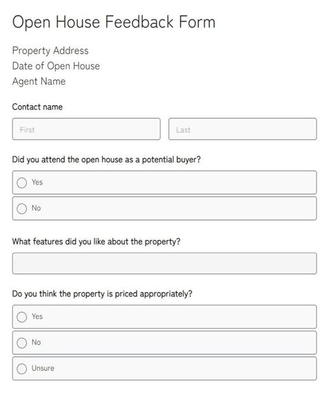 Free Open House Feedback Form Template 123FormBuilder