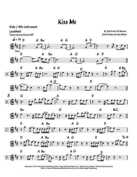 Kiss Me Arr Katsumi WF Sheet Music Ed Sheeran Viola Solo