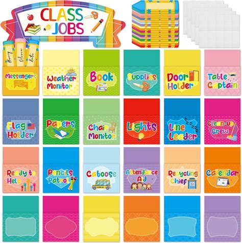 Amazon Classroom Jobs Bulletin Board Set Pcs Class Jobs Pocket