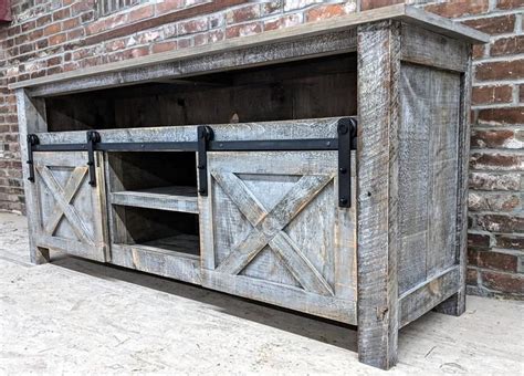 Rustic Industrial Barn Board Reclaimed Wood Media Stand Tv Entertainment Stand W Sliding