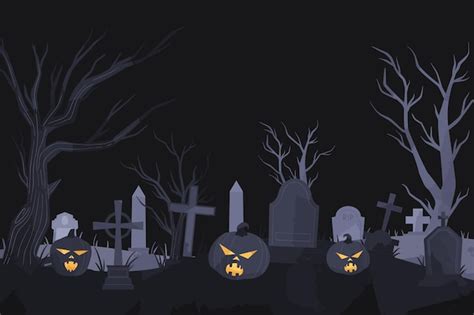 Espeluznante ilustración del cementerio de Halloween Vector Premium