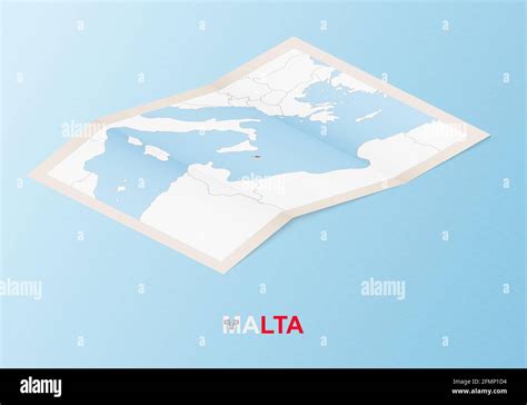 Folded Paper Map Of Malta With Neighboring Countries In Isometric Style