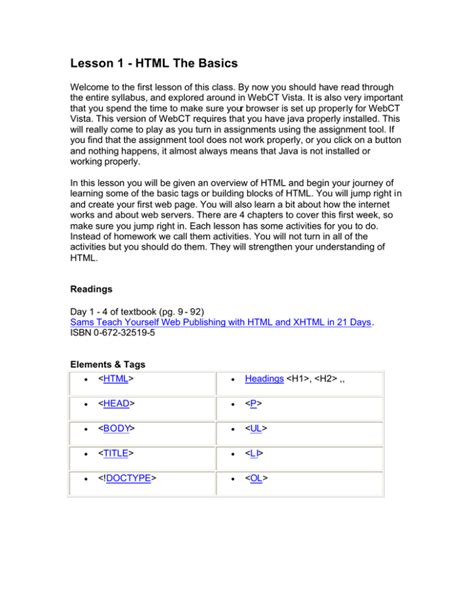 Lesson 1 Html The Basics