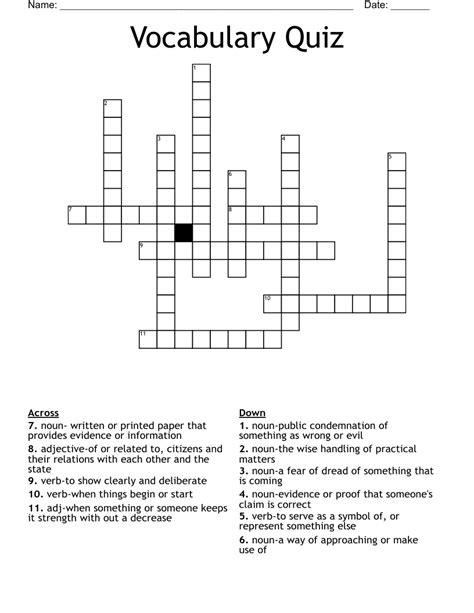 Vocabulary Quiz Crossword Wordmint