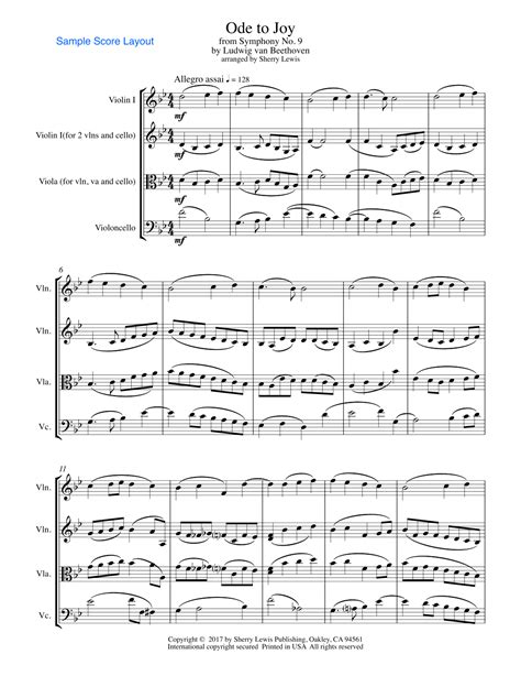 Ode To Joy Beethoven String Trio Intermediate Level For 2 Violins And Cello Or Violin Viola