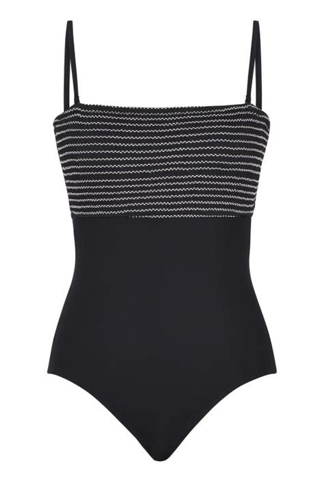 Black Shirred Bandeau Swimsuit Long Tall Sally