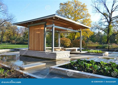 urban park pavilion  rainwater irrigation system modern