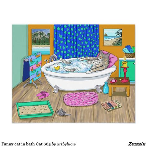 Funny cat in bath Cat 665 Poster | Zazzle