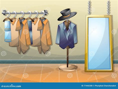 Cartoon Vector Illustration Interior Clothing Room with Separated ...