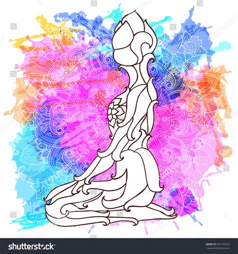 Girl Yoga Pose Over Ornate Round Stock Vector Royalty Free 461149510