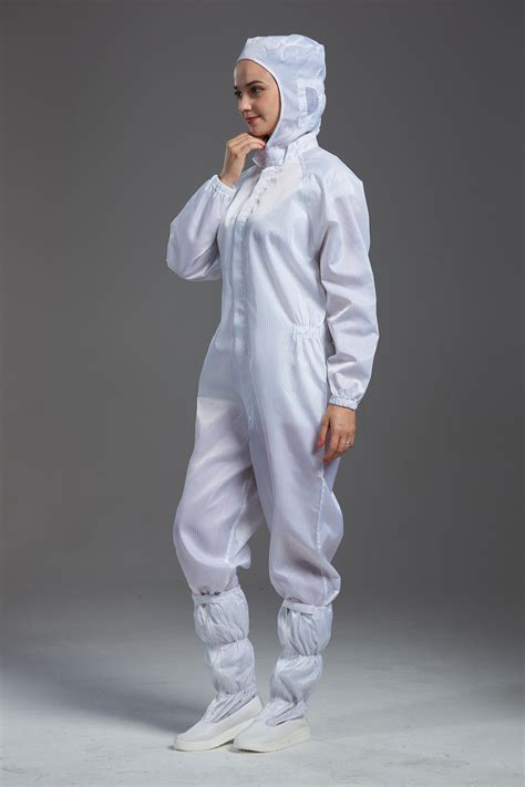 Conductive Fiber Cleanroom Workwear Antistatic ESD White Color Long