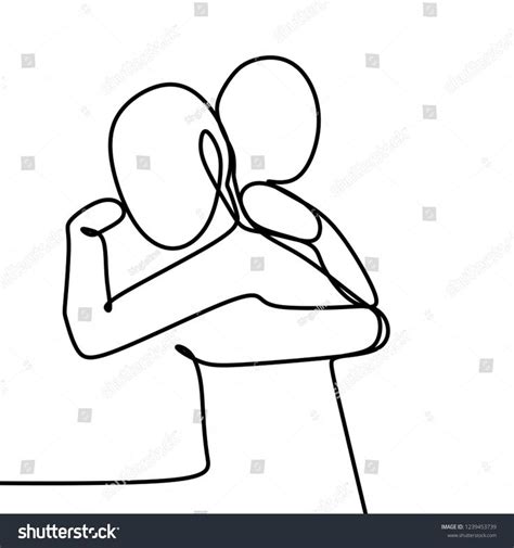 Two Person Hug Together One Line Drawing Vector Isolated On White