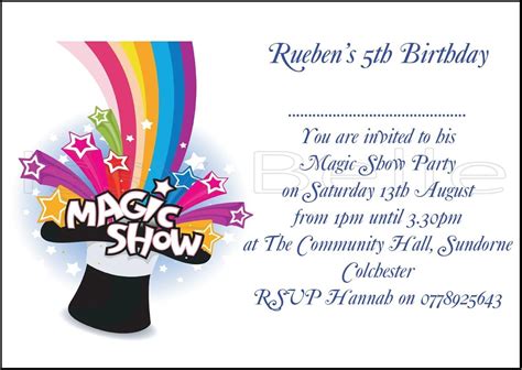 Personalised Invite Childrens Birthday Party Invitations Magic Show