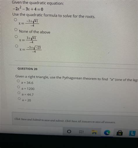 Solved Given The Quadratic Equation 2x2 3x 4 0 Use The