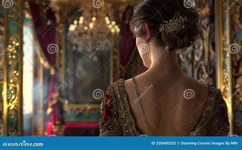 Realistic Brunette Princess Or Queen In A Royal Dress In A Golden