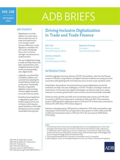 Adb Brief 238 Digitalization Trade And Trade Finance Pdf Money