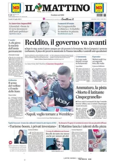 PRIMA PAGINA Il Mattino E Il Sogno Di Raspadori Voglio Tornare A