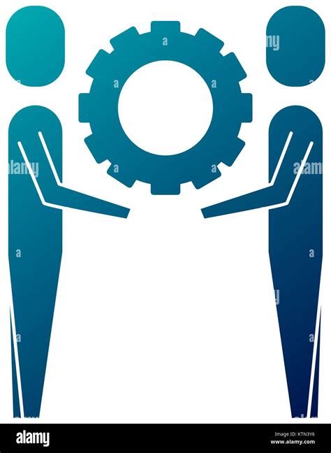 Two Businessmen Holding Gear Teamwork Concept Vector Illustration Blue