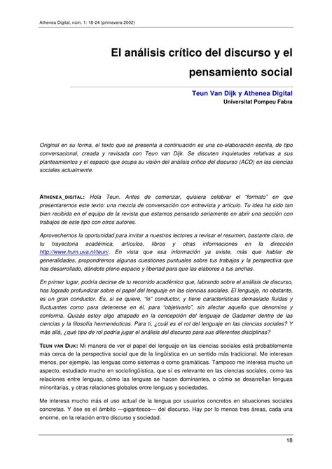 El Análisis Crítico Del Discurso Y El Pensamiento Social Teun Van D