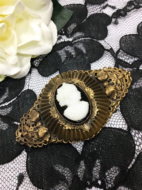 Vintage Gold And Black Cameo Brooch Cameo Pin Cameo Jewelry