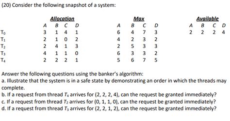 Solved Consider The Following Snapshot Of A System Chegg