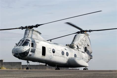 A Us Marine Corps Usmc Ch E Sea Knight Cargo Helicopter Lands At