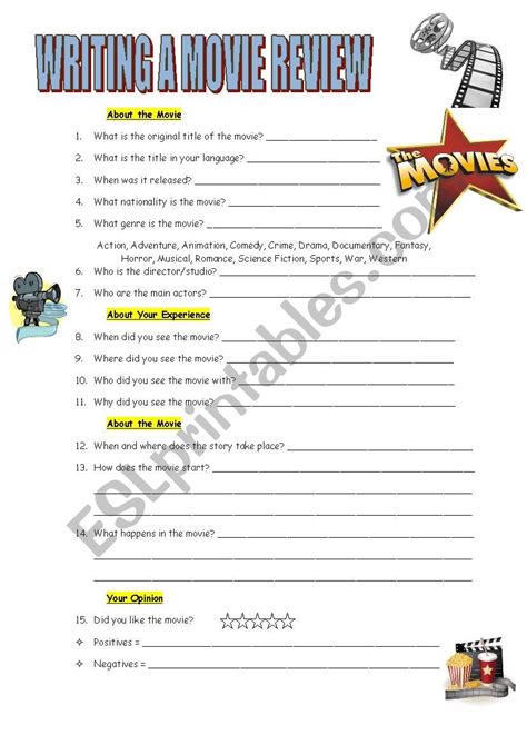 Writing A Movie Review ESL Worksheet By Marotte