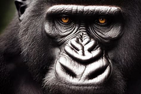 Premium Photo Wild Black Grey Gorilla With Yellow Eyes Staring Into