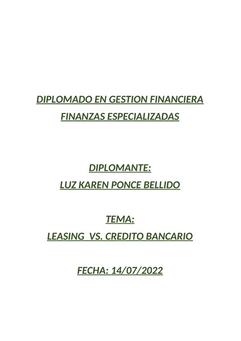 Leasing Resumen Finanzas Y Operaciones Bancarias DIPLOMADO EN