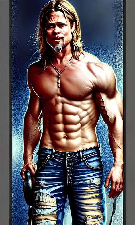 Sweaty Shirtless Brad Pitt in Cut-Off Jeans (V1) - AI Generated Artwork