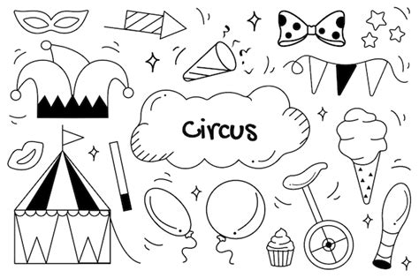 Premium Vector | Circus set in cartoon design illustration in black and ...