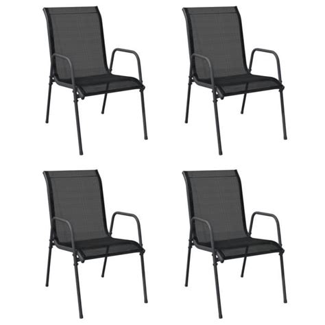 ZERODIS Chaises de jardin 4 pcs Acier et textilène Noir