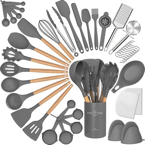 Ruya Company 43 Piece Silicone Wood Handle Cooking Utensils Set Wayfair Canada