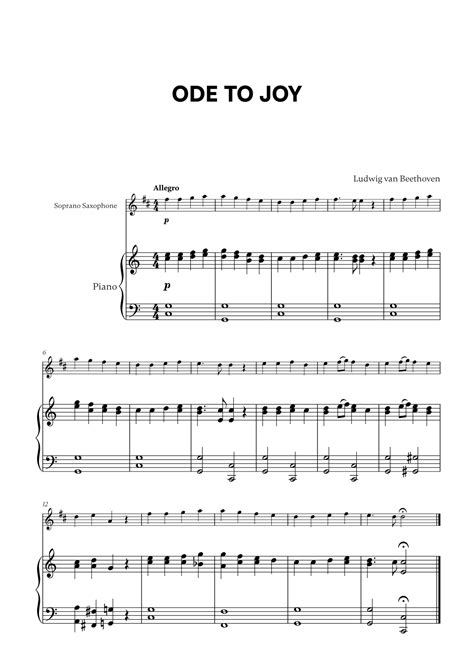 Beethoven Ode To Joy For Soprano Saxophone And Piano Arr Cadenza