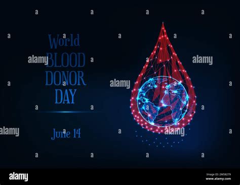 World Blood Donor Day Web Banner Template With Glowing Low Poly Blood