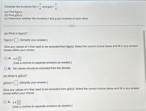 Solved Consider The Functions F X X7 And G X X7 A Find