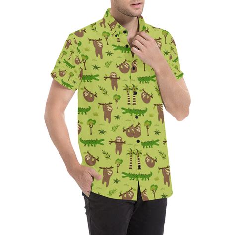 Alligator Pattern Print Design 04 Mens Short Sleeve Button Up Shirt