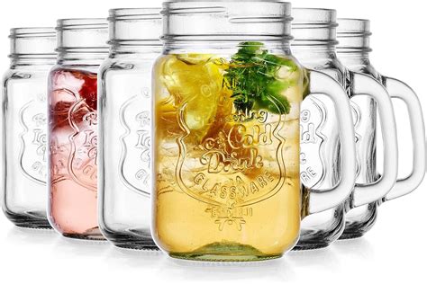 Glaver’s 6 Pc Mason Jar Glass Set 16 Oz Mason Jar Drinking Glasses For Juice And Cocktails