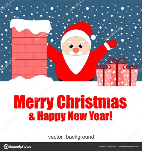 New Year Christmas Vector Greeting Card Holiday Background Santa Claus