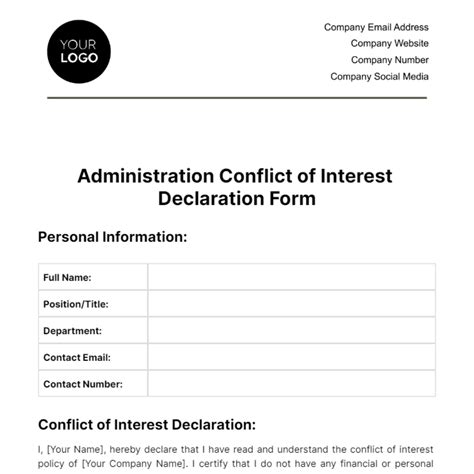 Administration Conflict Of Interest Declaration Form Template Edit