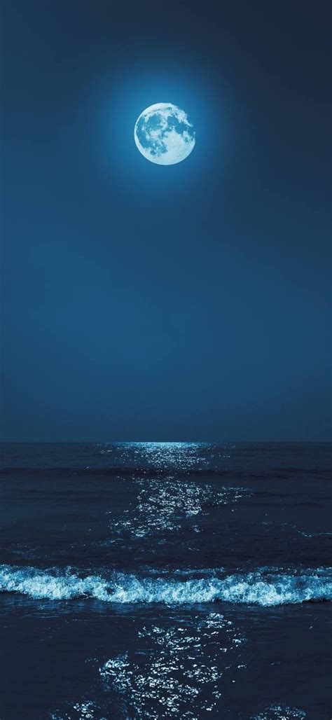 Blue Sky Wallpaper - Moon Sea and Ocean Waves